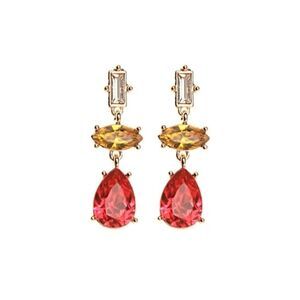 Red Citrine Rhinestone Gold Drop Dangle Statement Earrings